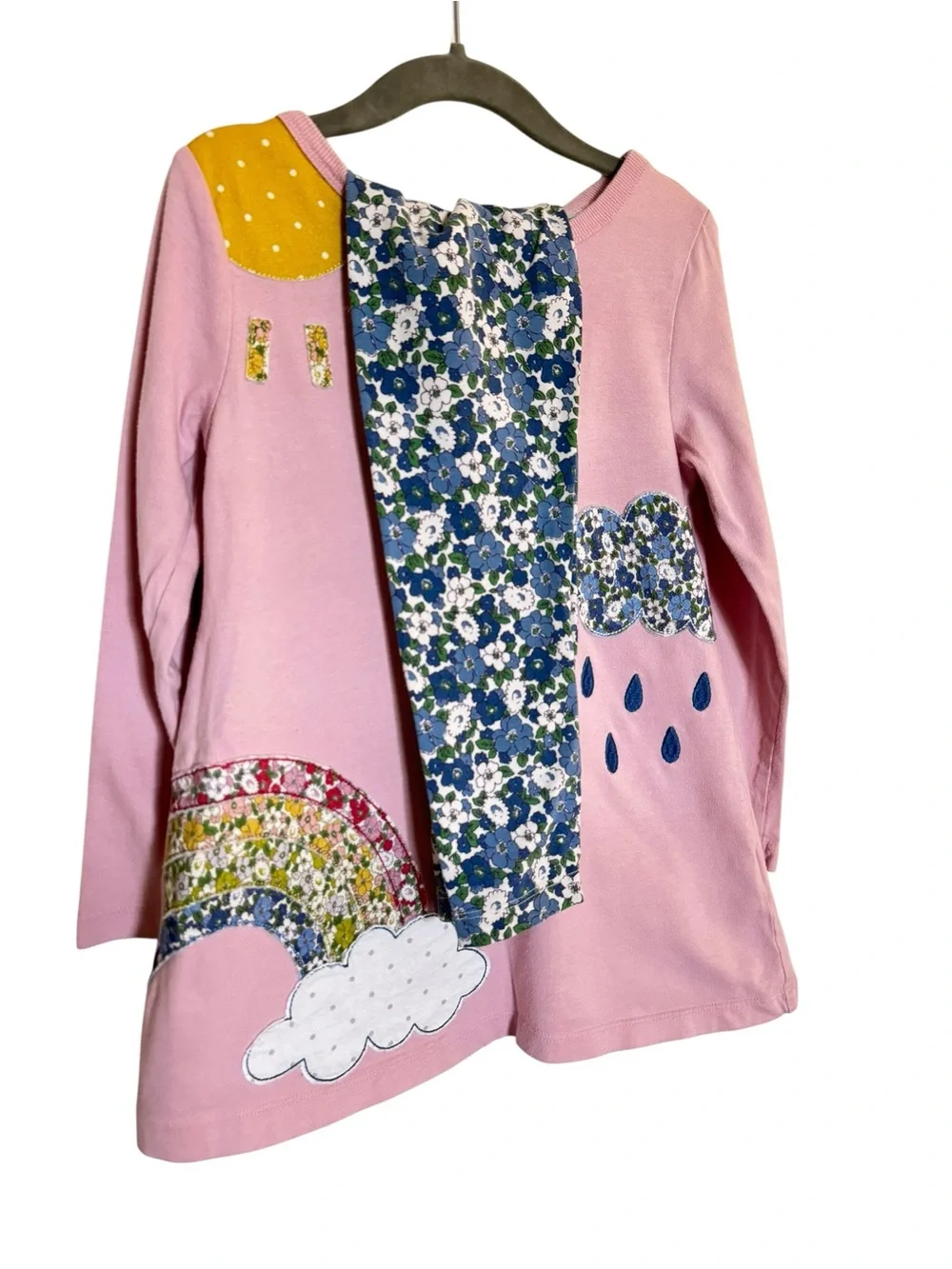 Mini Boden Girls Pink Rainbow & Cloud Long Sleeve Top with Flower Leggings